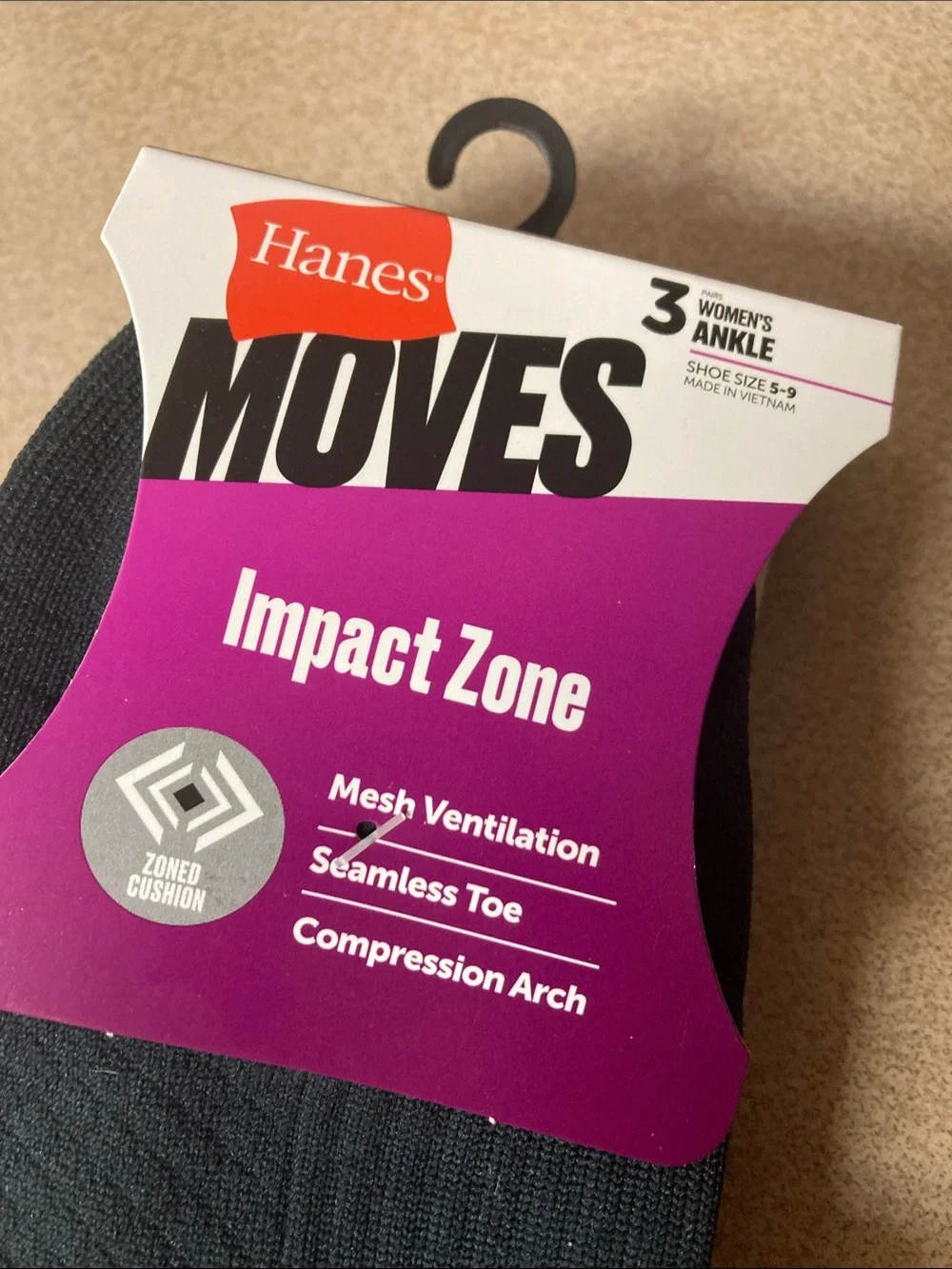 Hanes Black ladies Ankle Athletic Socks - Impact Zone (3 Pack)